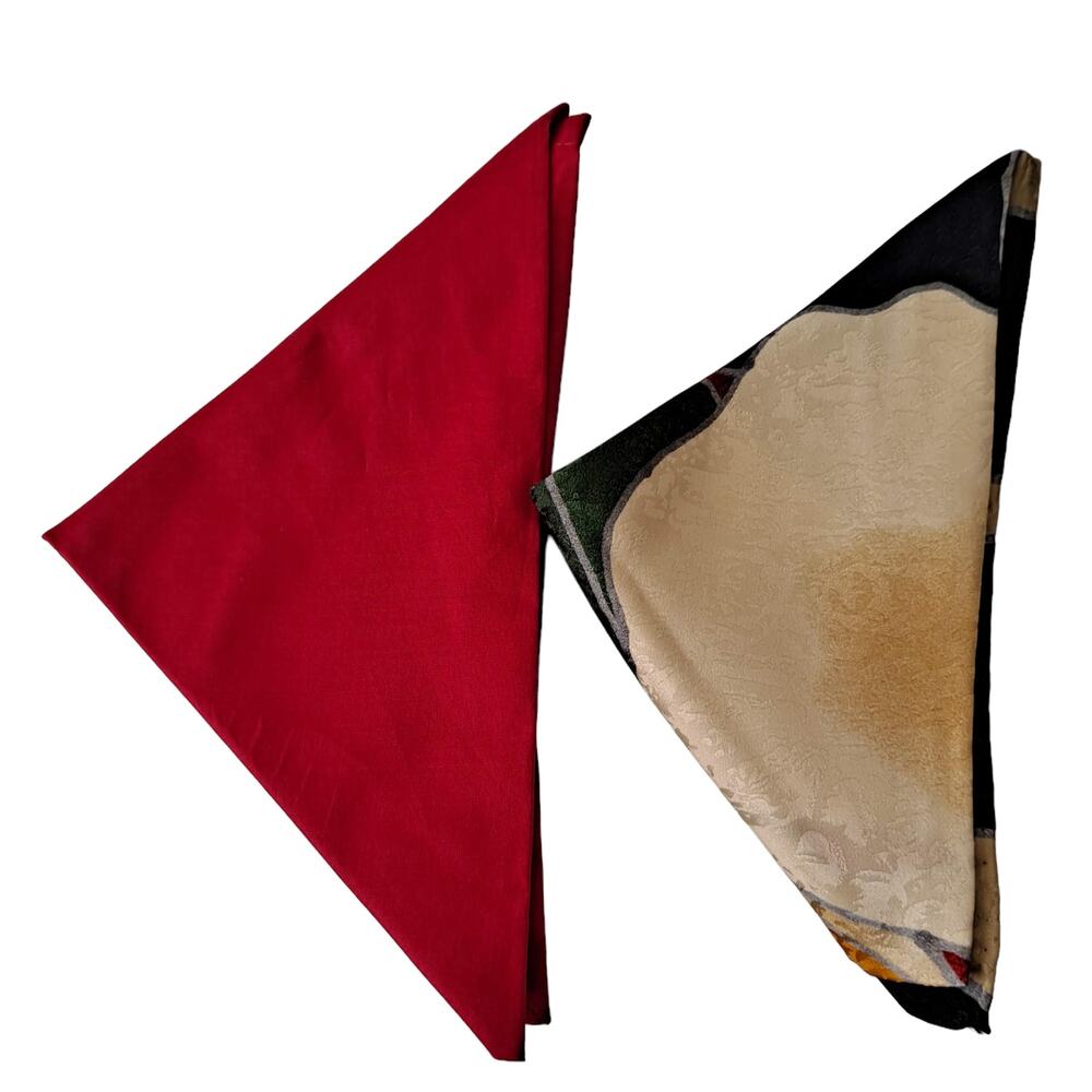 Jim Thompson Men's Satin Silk Multicolored Abstract & Red Cotton Pocket Squares